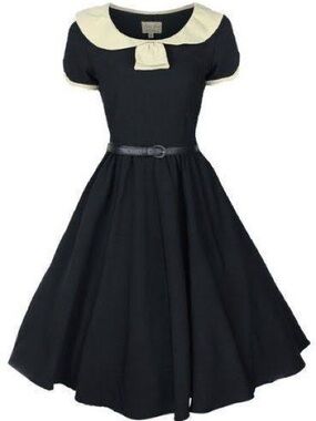 Lindy Bop NWT Odette vintage inspired Black Dress with Cream Peter Pan Collar
